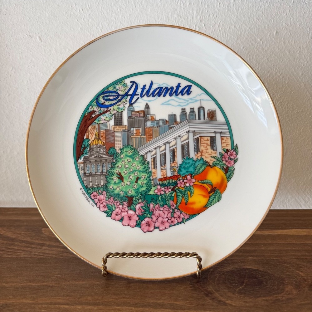 Vintage Atlanta Souvenir Decorative‎ Plate Gold Trim City Skyline Georgia